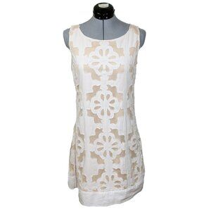 Anthropologie KAS NY Medium White Knee Length Shift Dress Wedding Boho Overlay